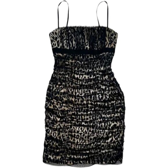 Di Hera Silk Elegant Leopard Print Spaghetti Strap Ruched Bodycon Mini Dress 2 - Picture 1 of 11